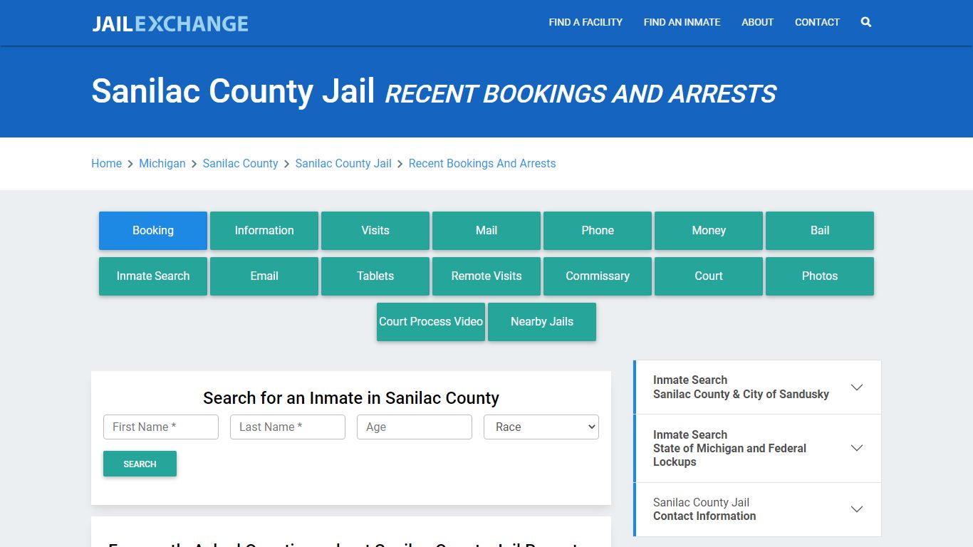 Sanilac County Jail Recent Bookings And Arrests - Jail Exchange